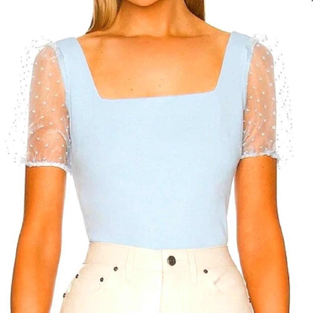 BCBG Generation baby blue mesh puff sleeve top Size Small